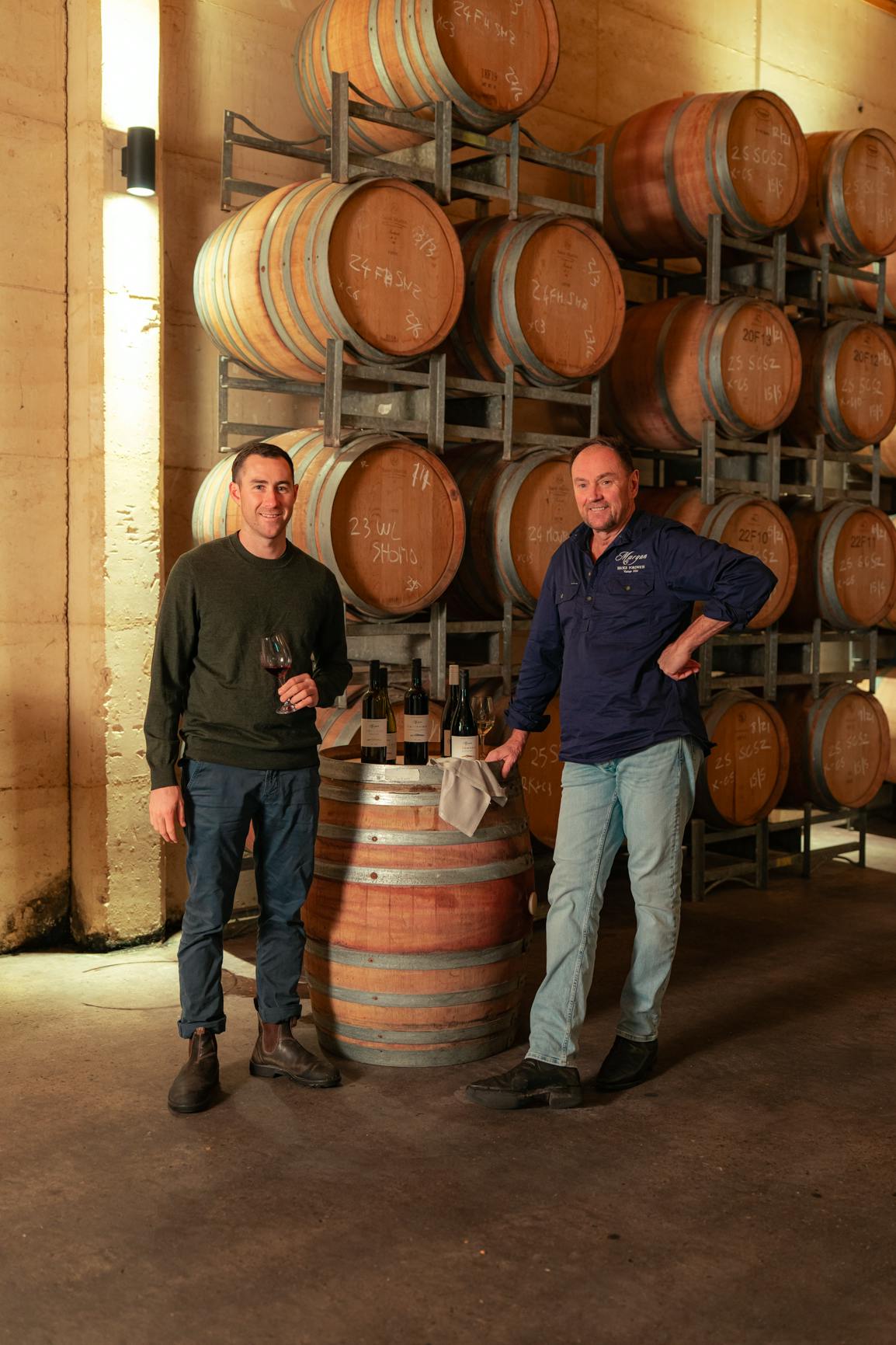 Andrew and ollie portrait barrel room